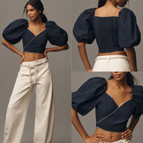 Anthropologie Tops - Mare Puff Sleeve linen wrap blouse